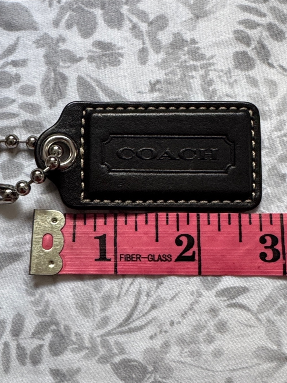 Coach Black Leather hangtag with Silver Ball Chain